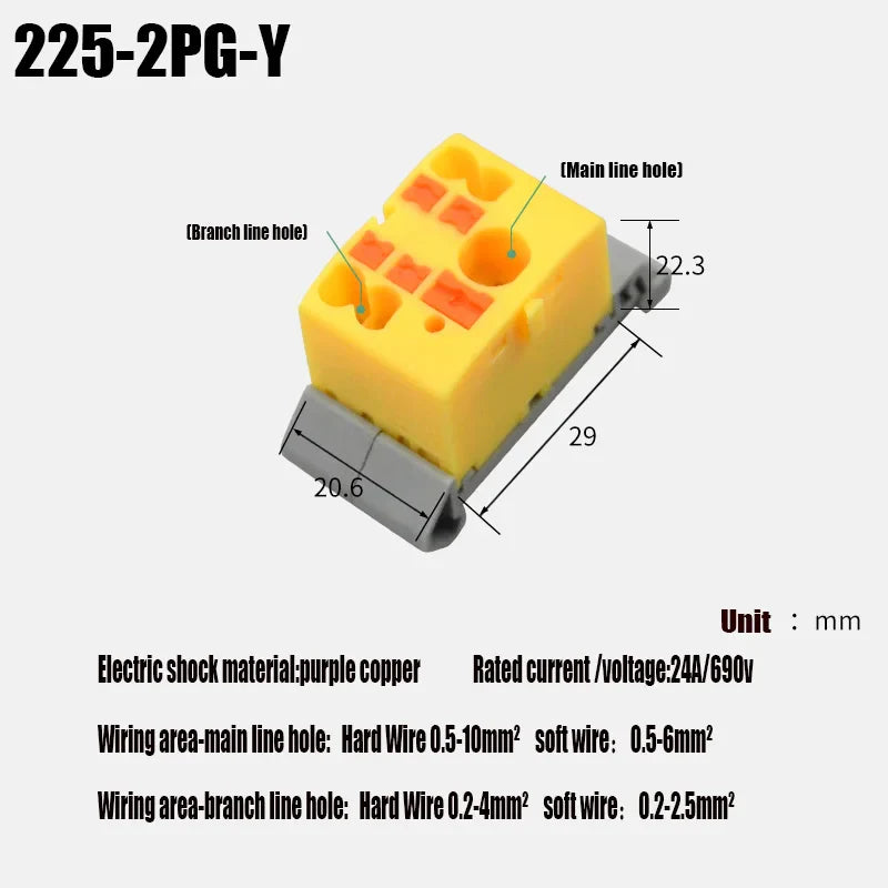 Push-In Modular Wire Connector Terminal Block – Compact 1-In Multiple-Out Splicing Lighting Connector, 225 Series (1Pc)