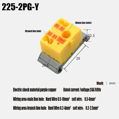 Compact Push-In Wire Connector Terminal Block – Fixed Modular Multi-Link Splicing 1-In Multiple-Out Lighting Connector 225 Series
