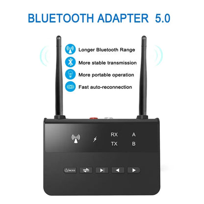 80M Bluetooth 5.0 Transmitter & Receiver | aptX HD/LL Low Latency, 3.5mm AUX, RCA Wireless Audio Adapter for PC, TV & Headphones