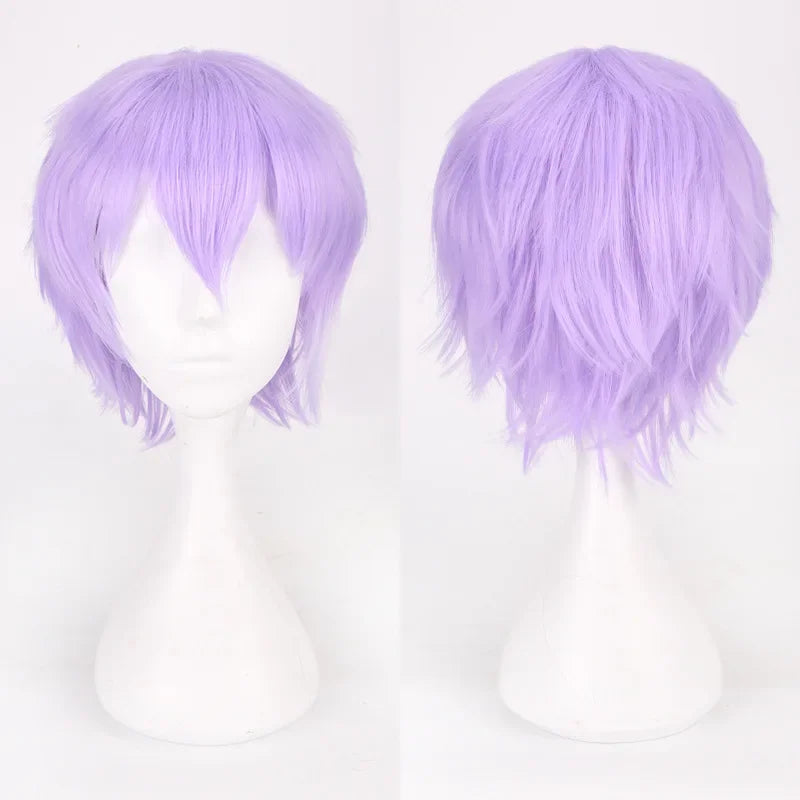 Unisex Synthetic Anime Cosplay Wig – Short Straight Heat-Resistant Hair in Red, White, Pink, Gray & Brown