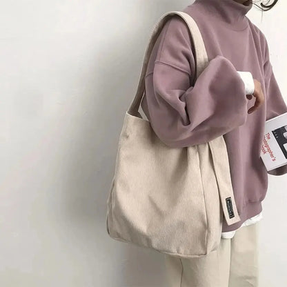 Fashionable Women’s Corduroy Shoulder Bag - Soft Handbag Tote with Large Capacity - Ideal for Girls and Students