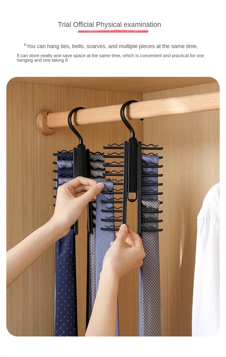 Rotatable Tie Hanger – 20-Row Skidproof Necktie & Belt Organizer Rack for Closet Storage