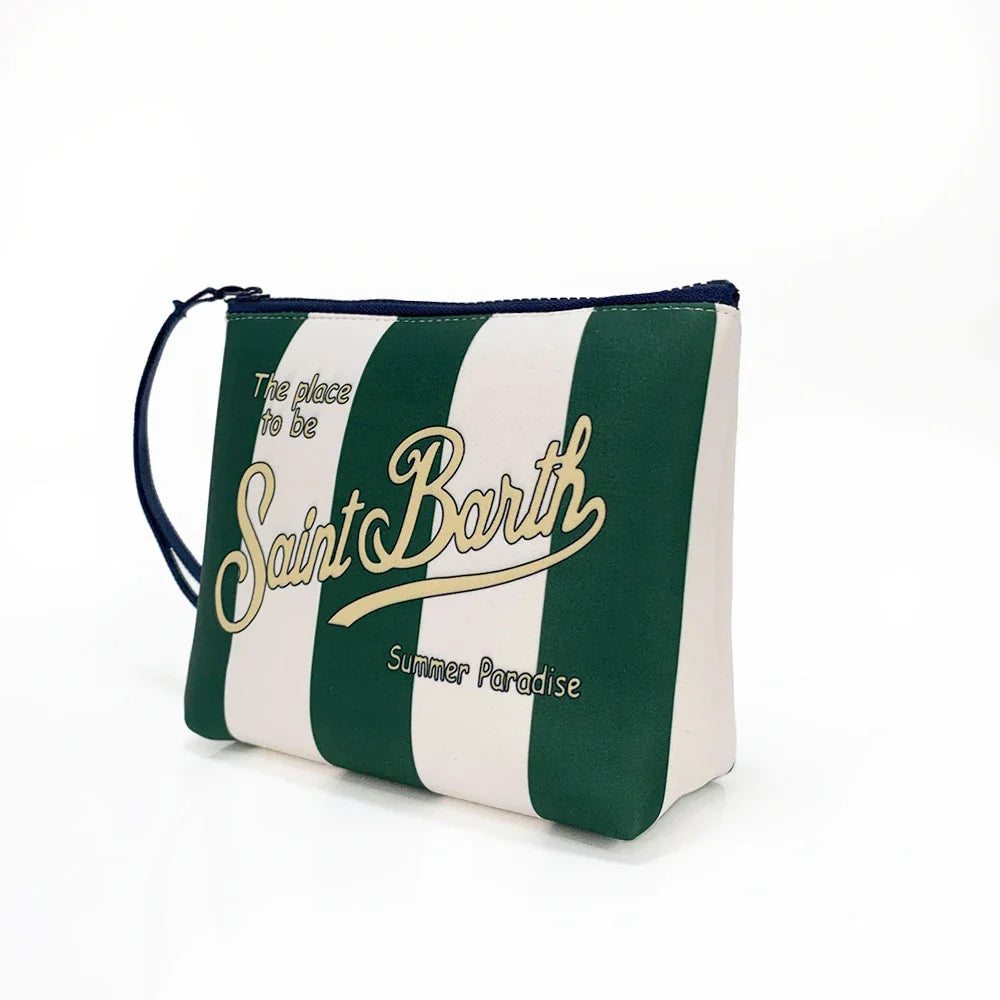 S-Saint B-Barth Striped Neoprene Zip-Up Clutch – Unisex Cosmetic & Toiletry Makeup Bag for Women