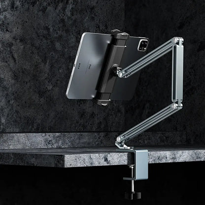 Adjustable Desk Bed Tablet Stand: Aluminum Arm Mount for 4-12.9 inch Tablets & Phones | Support for iPad Pro, Xiaomi Tab