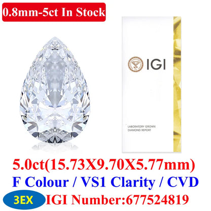 0.1–5CT Super White Lab-Grown Diamond Loose — IGI/GIA Certified, HPHT & CVD, DEFG VVS-SI, Diamond Tester Approved for Wedding Jewelry