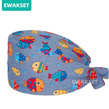 Unisex Soft Scrub Cap – Cartoon Print Surgical Hat for Men and Women, Operating Room Nursing Accessories