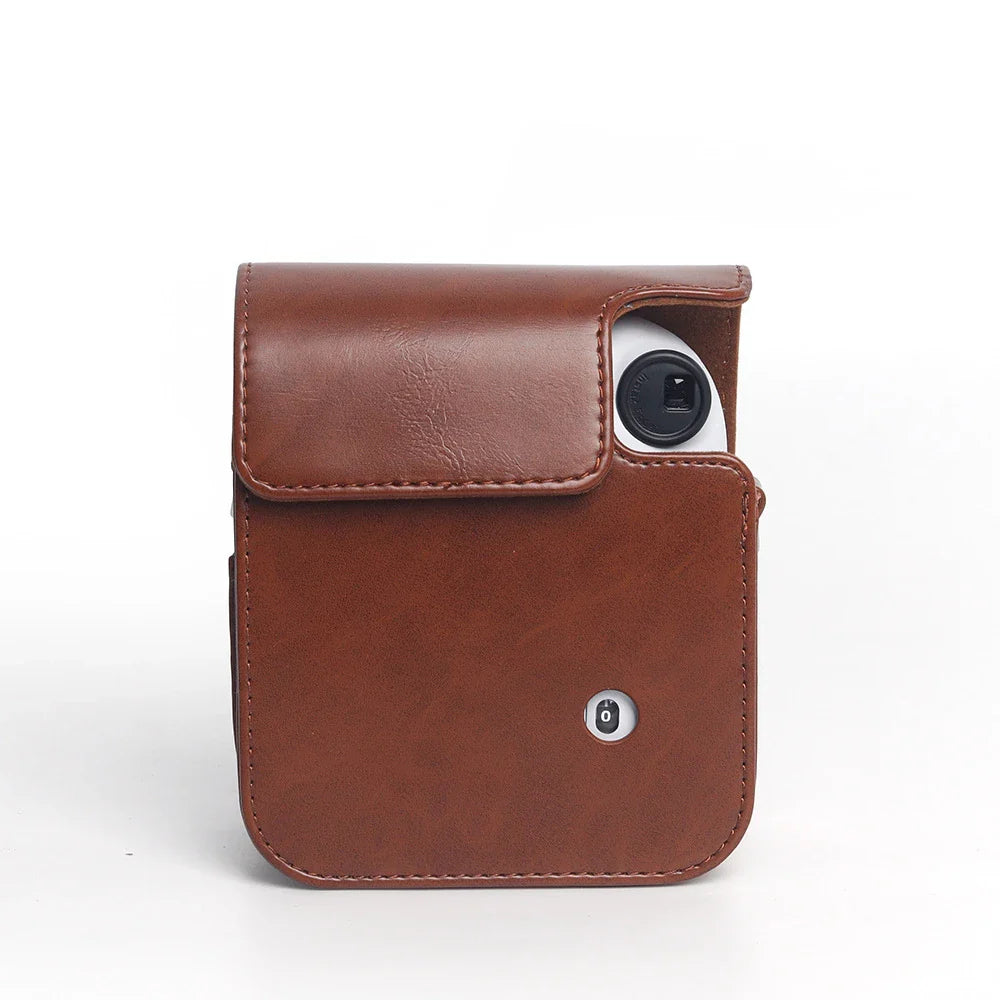 Retro Soft Mini Camera Case - PU Leather Cover with Shoulder Strap for Instax Mini 12