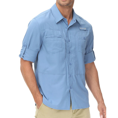 Men's UPF 50+ Long Sleeve Fishing Shirt – Sun Protection Breathable Hiking & Work Shirt with Zipper Pocket