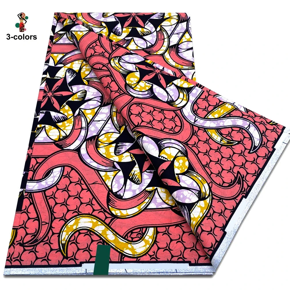 African Ankara Wax Fabric - 100% Cotton Soft Pink Pagne Fashion Print