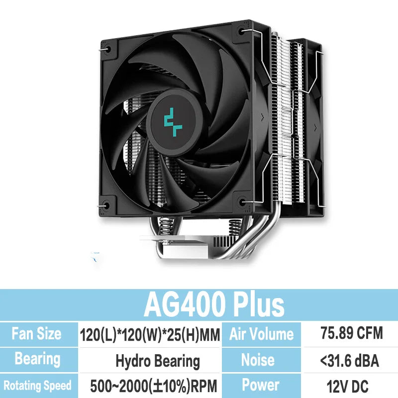 DEEPCOOL AG400 CPU Air Cooler – 4 Heat Pipes Dual Fan 2000RPM High Performance Radiator for Intel LGA1700/1200/115X & AMD AM4 Cooling System