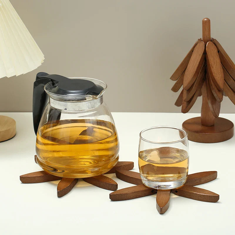 4PCS Tree Design Wooden Trivets - Decorative Anti Scald Heat-Resistant Table Mats and Coasters Placemats for Pot and Pans