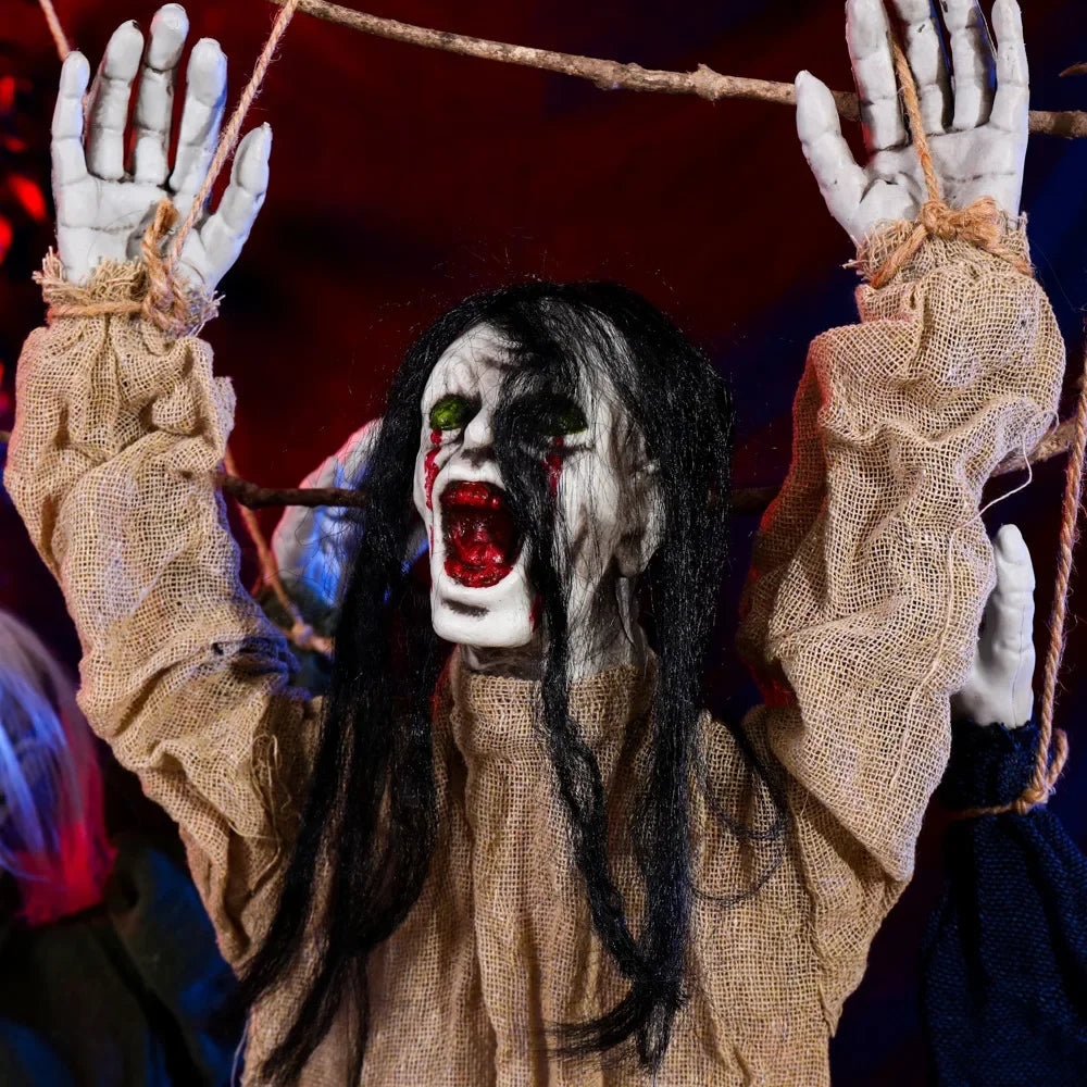 Halloween Hanging Ghost Decoration — Movable Skeleton Horror Prop with Long Hair for Haunted House and Bar 2025