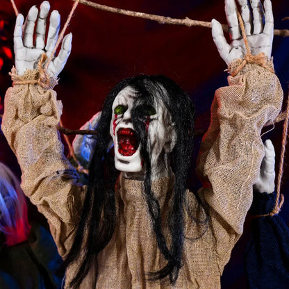 Halloween Hanging Ghost Decoration — Movable Skeleton Horror Prop with Long Hair for Haunted House and Bar 2025