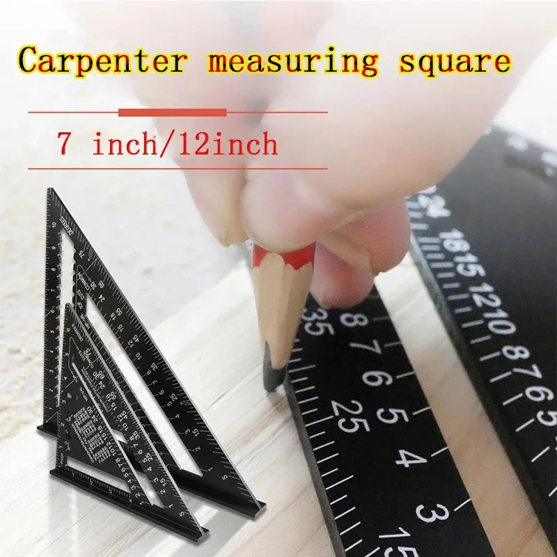 Metric Triangle Ruler for Woodworking | 7" & 12" Alloy Metal Carpenter Measuring Layout Tool