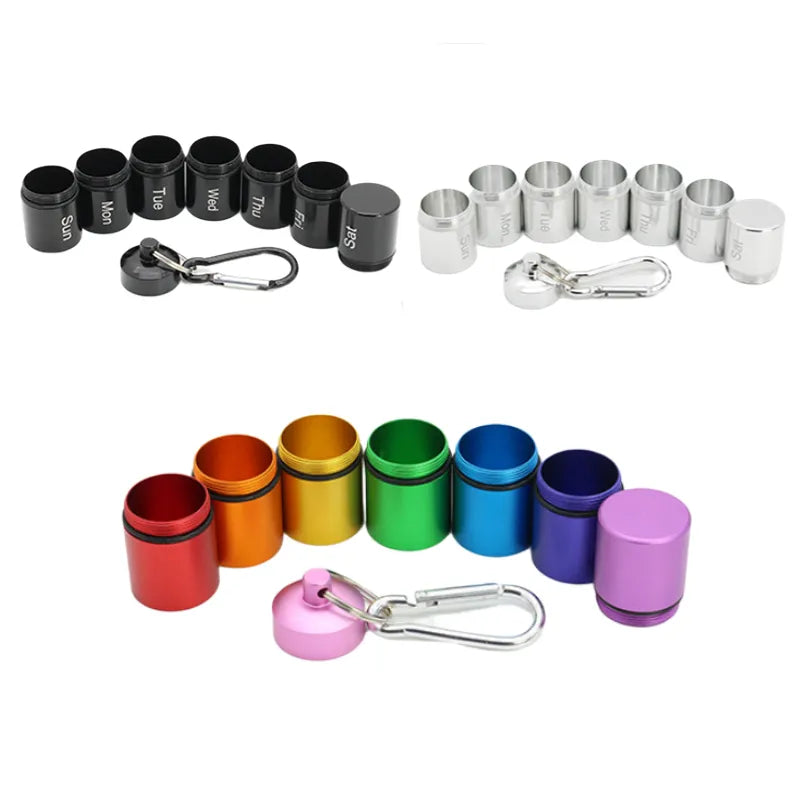 Portable Aluminum Alloy Pill Box Case - Waterproof, 7 Days 7 Grids Organizer for Travel - Ideal for Medicine, Vitamins, and Fish Oils