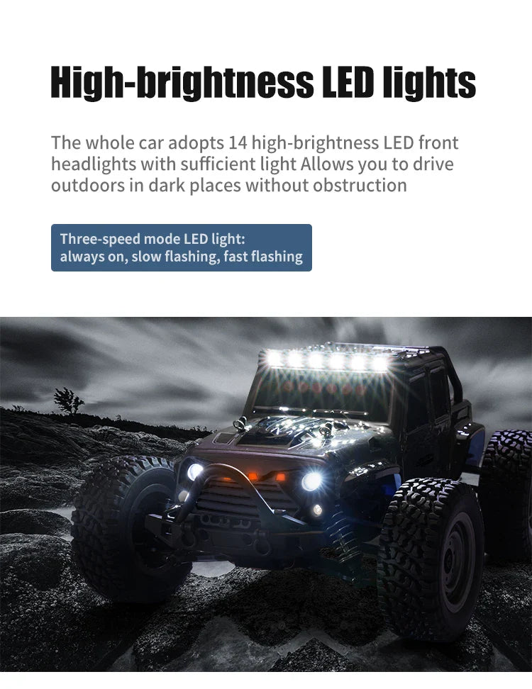 16103 Fast RC Cars – 50km/h 1/16 Off-Road 4WD Monster Truck with LED Headlights, 2.4G Waterproof Remote Control (For Adults & Kids)
