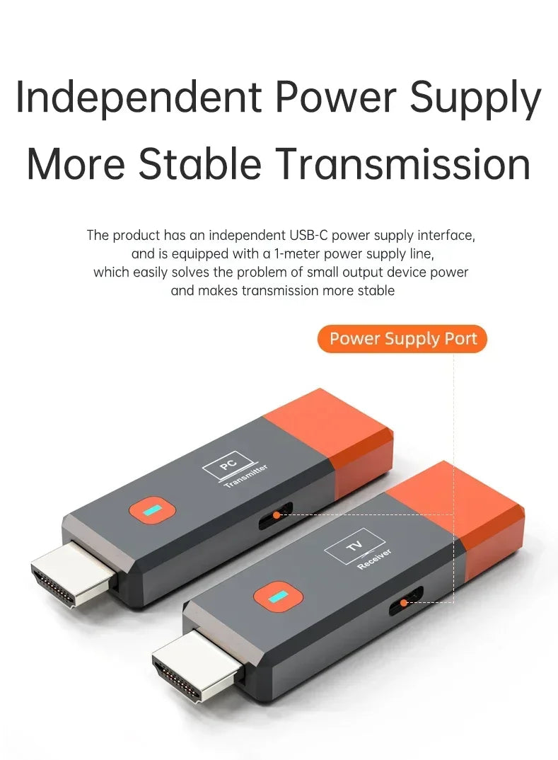 Wireless HDMI Video Transmitter & Receiver Extender Kit – TV Stick Dongle Adapter for PC, Camera, Laptop to Projector, Monitor & TV