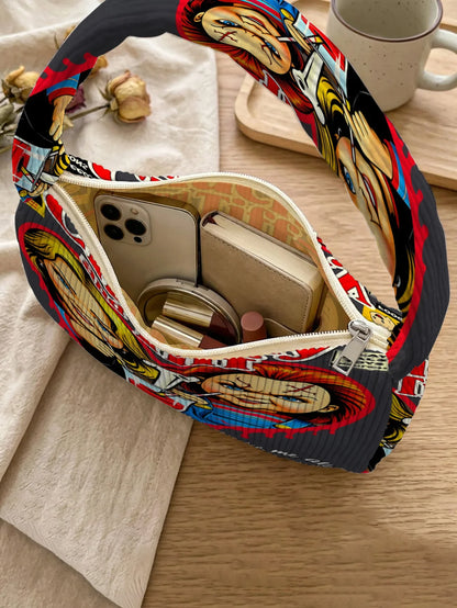 Chucky & Tiffany Print Shoulder Bag - Trendy Corduroy Underarm Bag for Daily Casual Use
