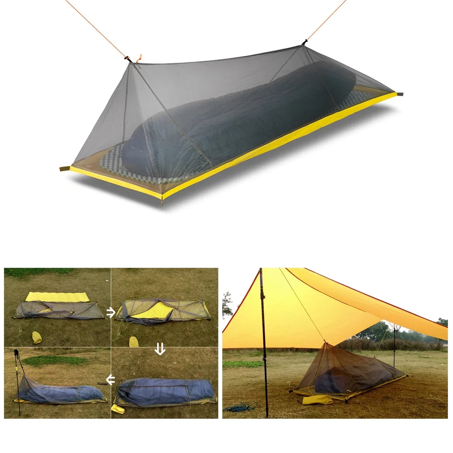 Ultralight 1-Person Camping Tent – 230g/260g Summer Mesh Tent, 40D 210T Nylon, Ventilated Inner Tent with Mosquito Net, 3-4 Season