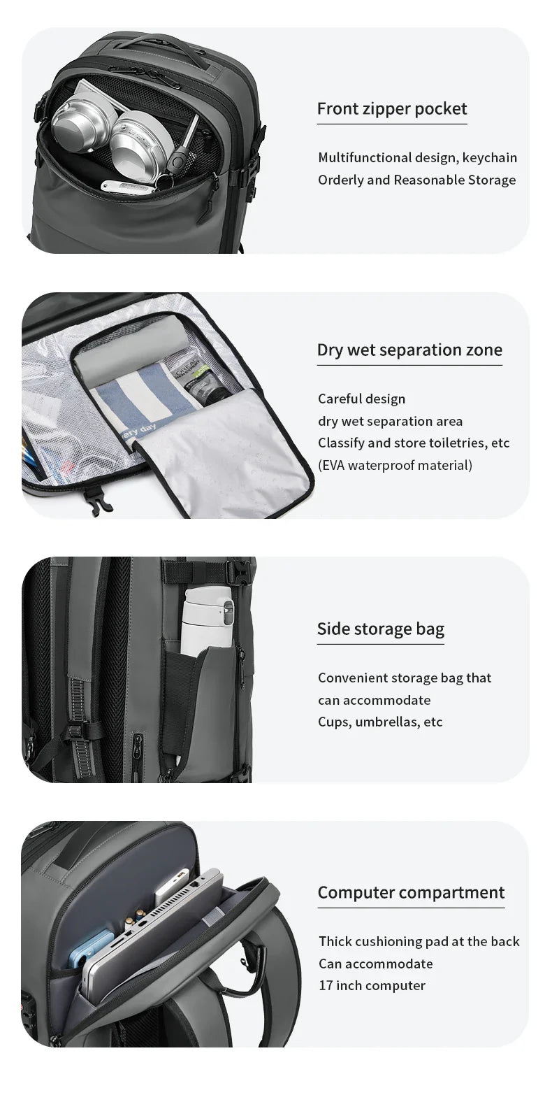 Men's Travel Backpack – Vacuum Compression, 17-Inch Laptop Backpack, Large Capacity Business & School Backpack, Expanded Hiking Bag