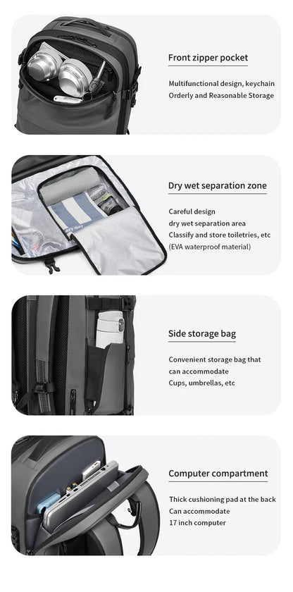 Men's Travel Backpack – Vacuum Compression, 17-Inch Laptop Backpack, Large Capacity Business & School Backpack, Expanded Hiking Bag