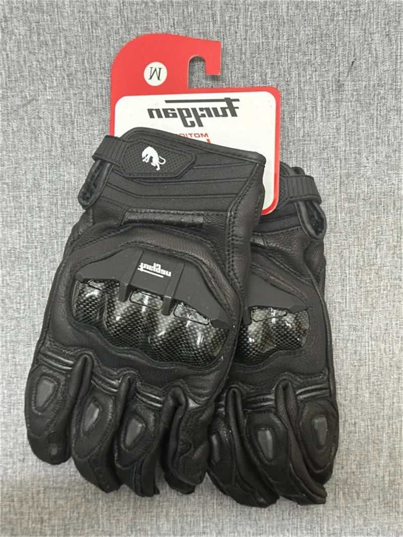 Motorcycle Gloves – Black Racing Genuine Leather, White Road Riding Team Gloves for Men, Summer & Winter with Touch Screen Compatibility
