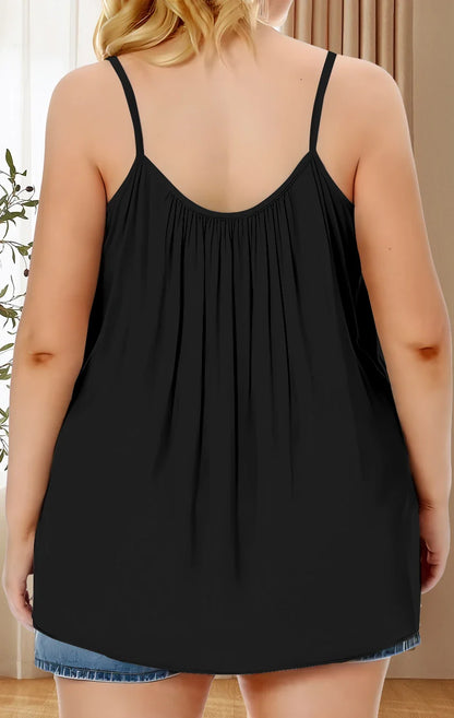 Plus Size Ruched Cami Vest Top - Soft Stretch Sleeveless Crew Neck Polyester Tank Shirt for Women