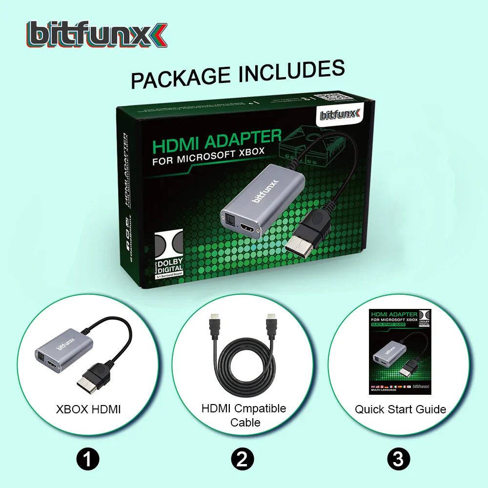 Bitfunx HDMI Adapter for Xbox Classic – Retro Gaming HD Cable with 5.1 Dolby Digital Surround Sound Support