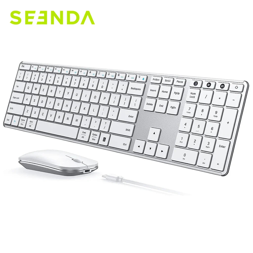 Seenda Wireless Bluetooth Keyboard and Mouse Combo – Multi-Device Rechargeable Slim Set for Windows, MacBook Pro & Air