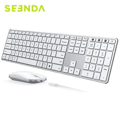 Seenda Wireless Bluetooth Keyboard and Mouse Combo – Multi-Device Rechargeable Slim Set for Windows, MacBook Pro & Air