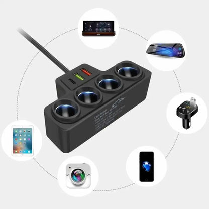 12V/24V Car Cigarette Lighter Adapter – 4 Socket USB Charger with QC3.0 & PD3.1A, 120W Car Accessories Port