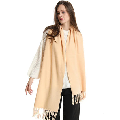 62-Color Solid Women’s Winter Scarf — Thick Warm Cashmere Pashmina Shawl with Tassels, Outdoor Luxury Wrap, Windproof Fashion Scarf