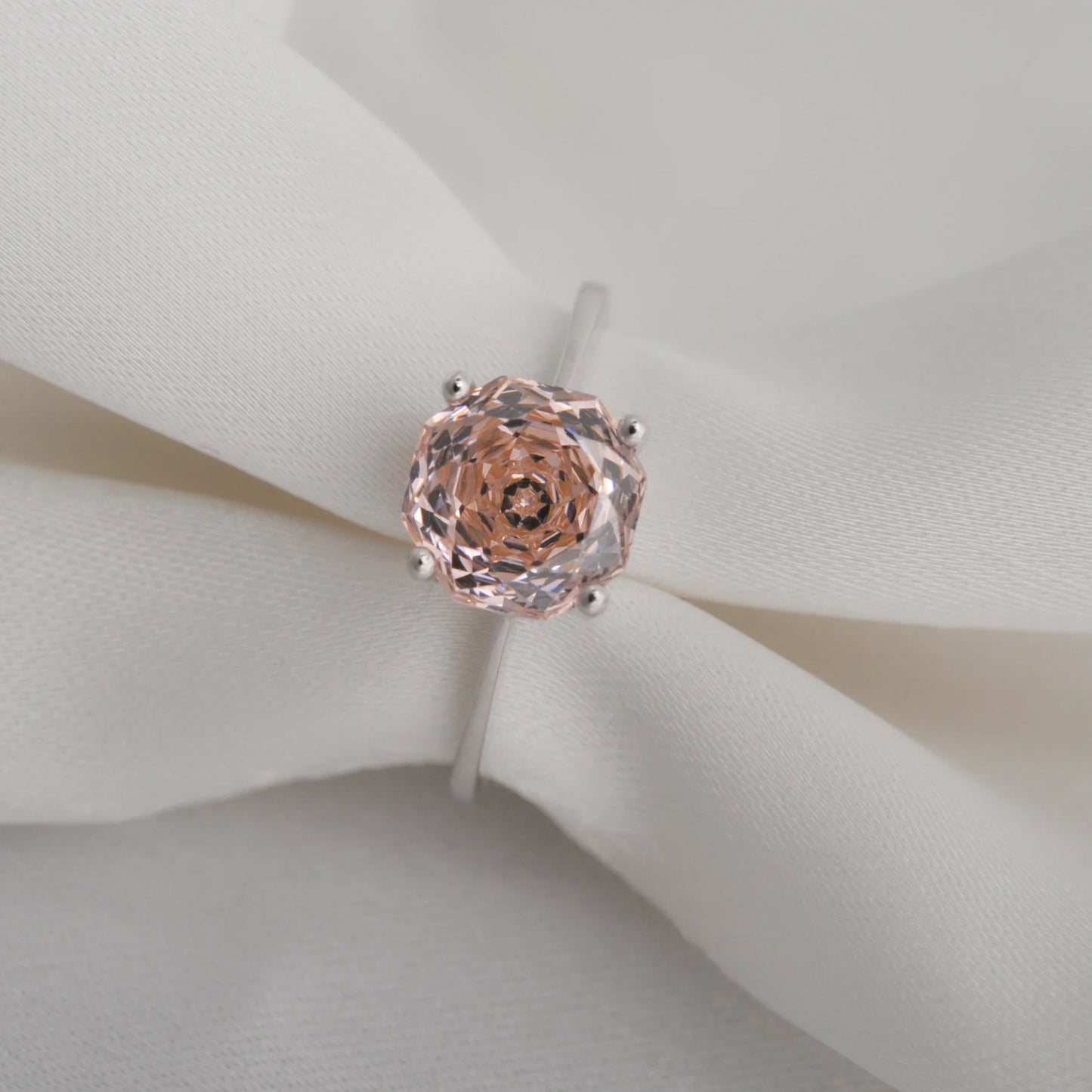 Potiy 2ct Octagon Rose Cut Morganite Pink CZ Solitaire Ring – 925 Sterling Silver Women’s Jewelry Gift with Certificate