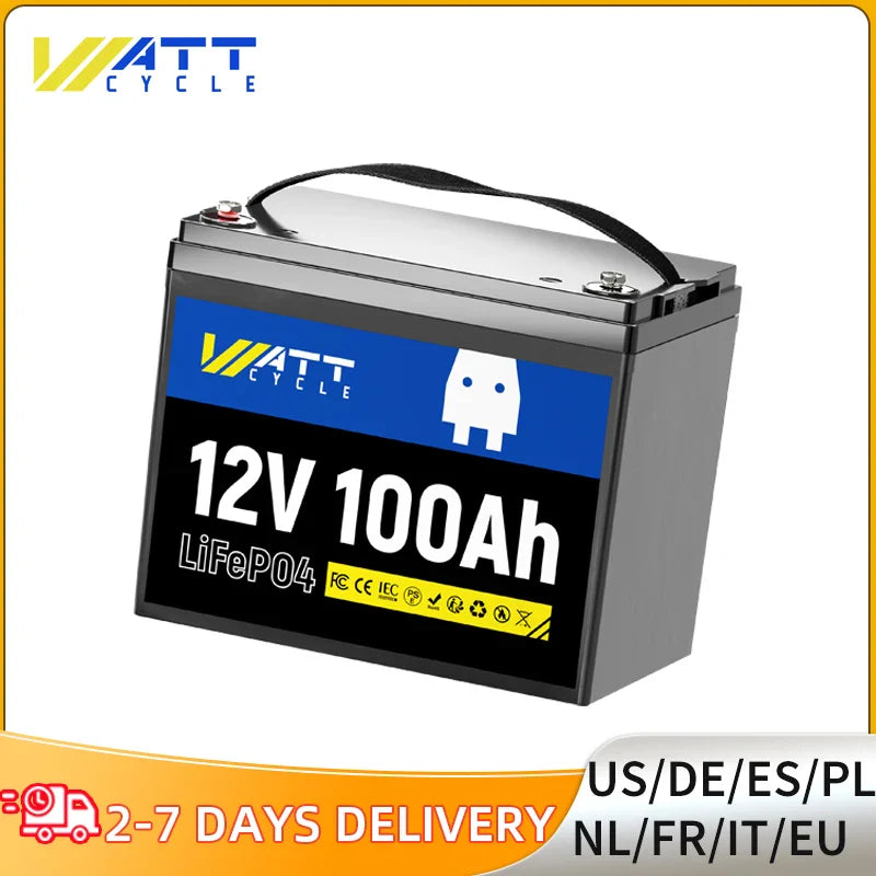 Wattcycle 12V 100Ah LiFePO4 Battery Pack – Grade A Rechargeable Lithium Iron Phosphate for Home & Outdoor Energy Storage