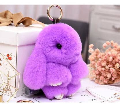 Fluffy Rabbit Fur Pompon Keychain – Cute Bunny Bag and Car Key Ring for Women and Girls