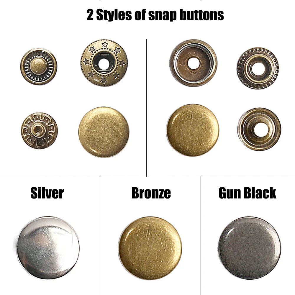 10mm, 12.5mm & 15mm Stainless Steel Snap Fasteners – Sewing Buttons for Clothing, Jackets & Leather Crafts