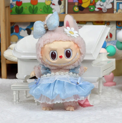 Labubu Pink Ribbon Dress - Cute Fairy Costume Outfit Accessory for 15/17cm Vinyl Doll