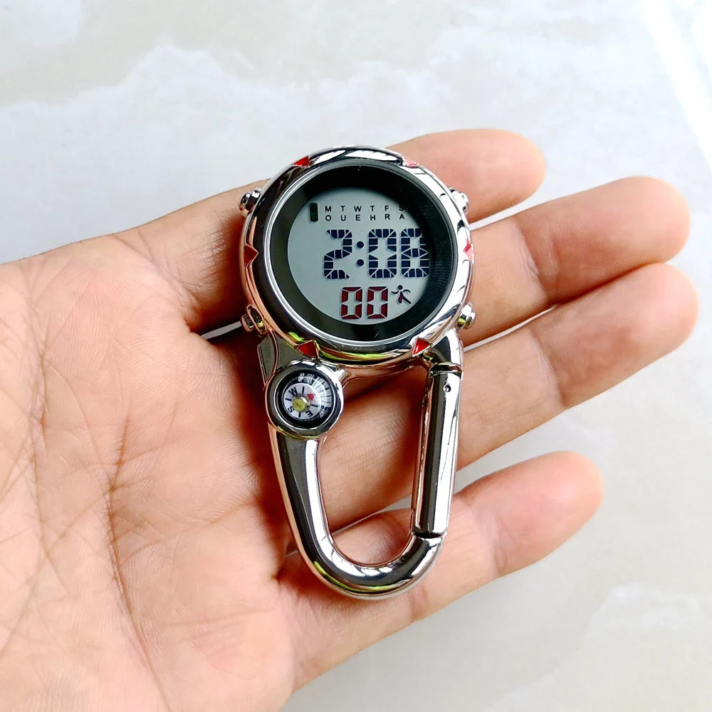 Unisex Nurse & Doctor Carabiner Clip Digital Pocket Watch – Luminous Multi-Function Keychain FOB with Hang Clock