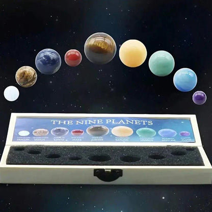 Solar System Crystal Gemstone Sphere Set – 9 Planet Stone Balls Galaxy Model for Home & Office Decor Gift