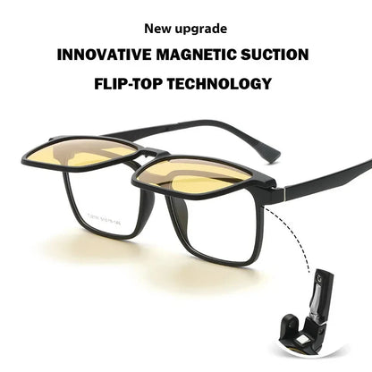Magnetic Clip-On Prescription Glasses - Flip Up TR90 Polarized Sunglasses With Night Vision & Reading Lens Design