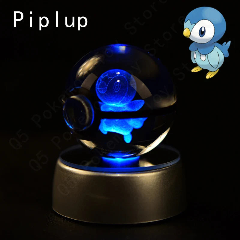Pokemon 3D Crystal Ball Figurine — Pikachu, Gengar, Mew, Mewtwo Glass Statue with Lamp Base, Kids Birthday Gift
