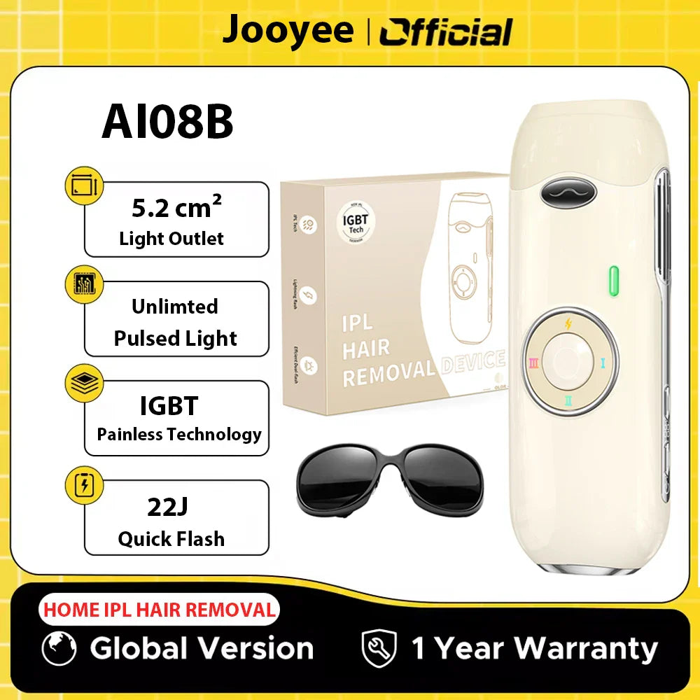 IPL Hair Removal Laser 22J — Unlimited Flashes IGBT, 5.2cm² Light Painless Epilator for Face, Armpit & Bikini Body Treatment