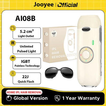 IPL Hair Removal Laser 22J — Unlimited Flashes IGBT, 5.2cm² Light Painless Epilator for Face, Armpit & Bikini Body Treatment