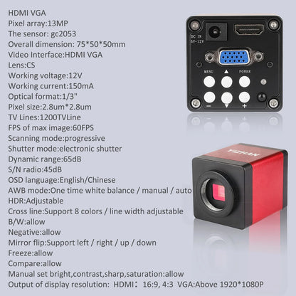 1080P 4K Digital Microscope — Full HD Industrial C-Mount Camera for PCB Welding & Mobile Phone Repair Stand