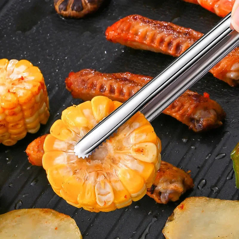Stainless Steel Grill Tongs – Non-Slip Food Clip, BBQ Steak, Bread Tong, Cooking Utensils, Party Kitchen Gadgets