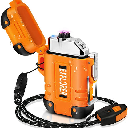 Waterproof USB Rechargeable Double Arc Plasma Lighter – Windproof Flameless Lighter for Outdoor Camping & Smoking Accessories