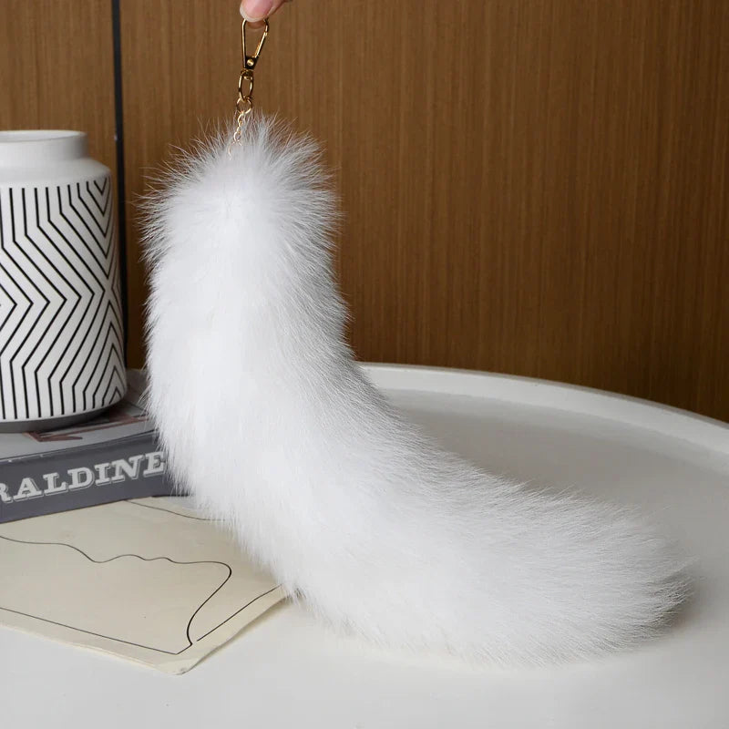 2024 Natural Fox Fur Tail Keychain – Chic Y2K Furry 40cm Keyring Accessory for Women’s Car Keys