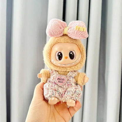 Cute 17cm Labubu Idol Doll Outfit – Camellia Dress, Bag & Shoes Set for Mini DIY Monster Sitting Party Collection