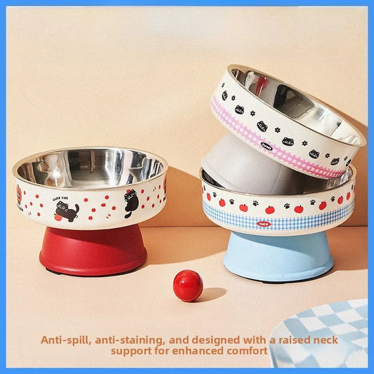 Elevated Stainless Steel Pet Bowl - Large Capacity Raised Food & Water Feeder for Cats & Dogs