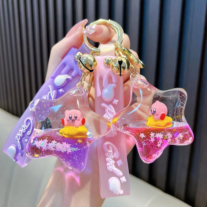 Kirby Keychain — Cartoon Quicksand Bottle Pendant for Kids | Anime Bag & School Bag Accessories, Car Decoration Gift